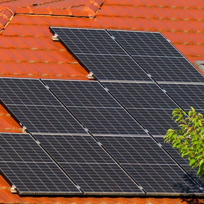 Solar panels on tiled residential roof