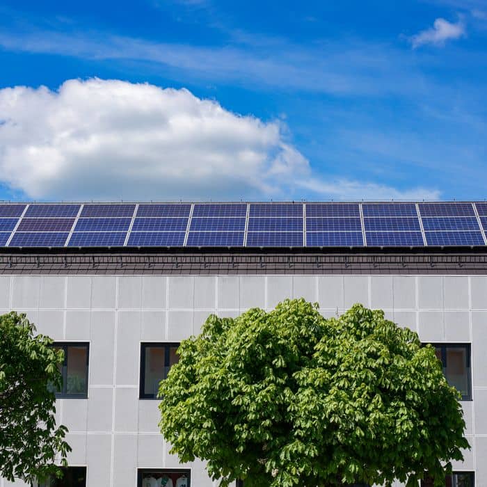 Home with rooftop solar and trees